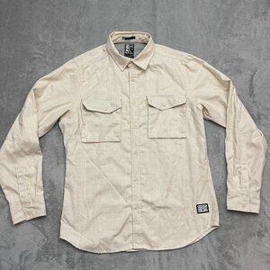 Billabong Shirt Mens Large L Beige Linen Blend Long Sleeve Utility Button Up